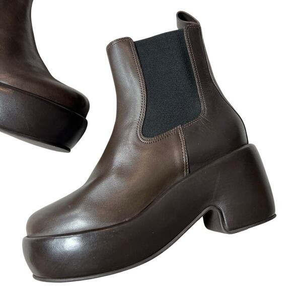 EVERLANE The Puffa Chelsea Boot Brown Leather Pull On High Heel Platform 8.5 - Picture 7 of 10